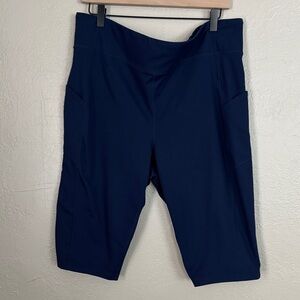 Lands End Plus Size Pull On Activewear Crop Pants Blue Women’s 2X Side Pockets